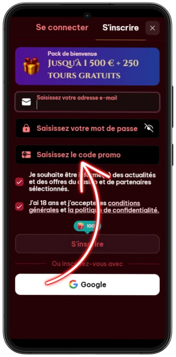 Spinogambino Saisir le code promo